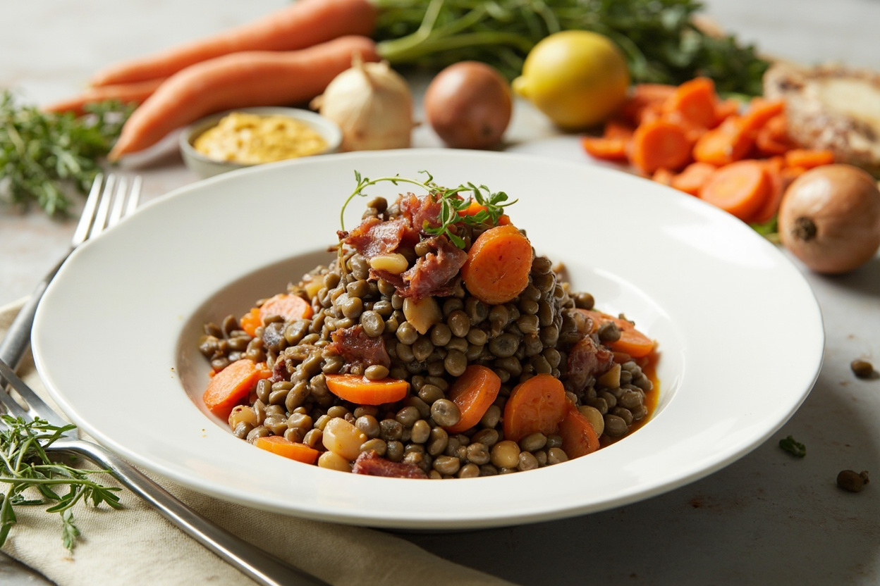 Lentils with Bacon, Carrots and Mustard