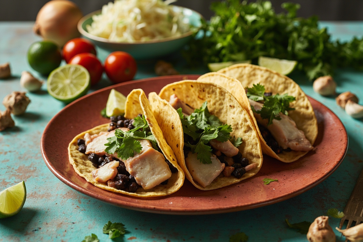 Lime Cod and Black Bean Tacos