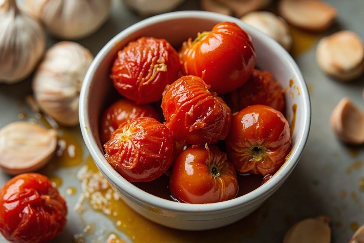 Microwave Blistered Garlic Cherry Tomatoes