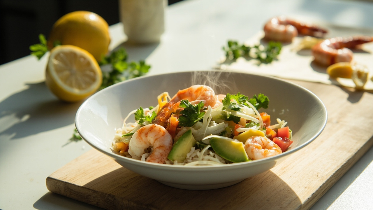 Microwave Shrimp and Avocado Rice Salad