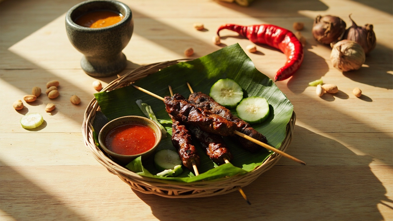 Mini Beef Satay with Spiced Peanut Sauce and Quick Sambal