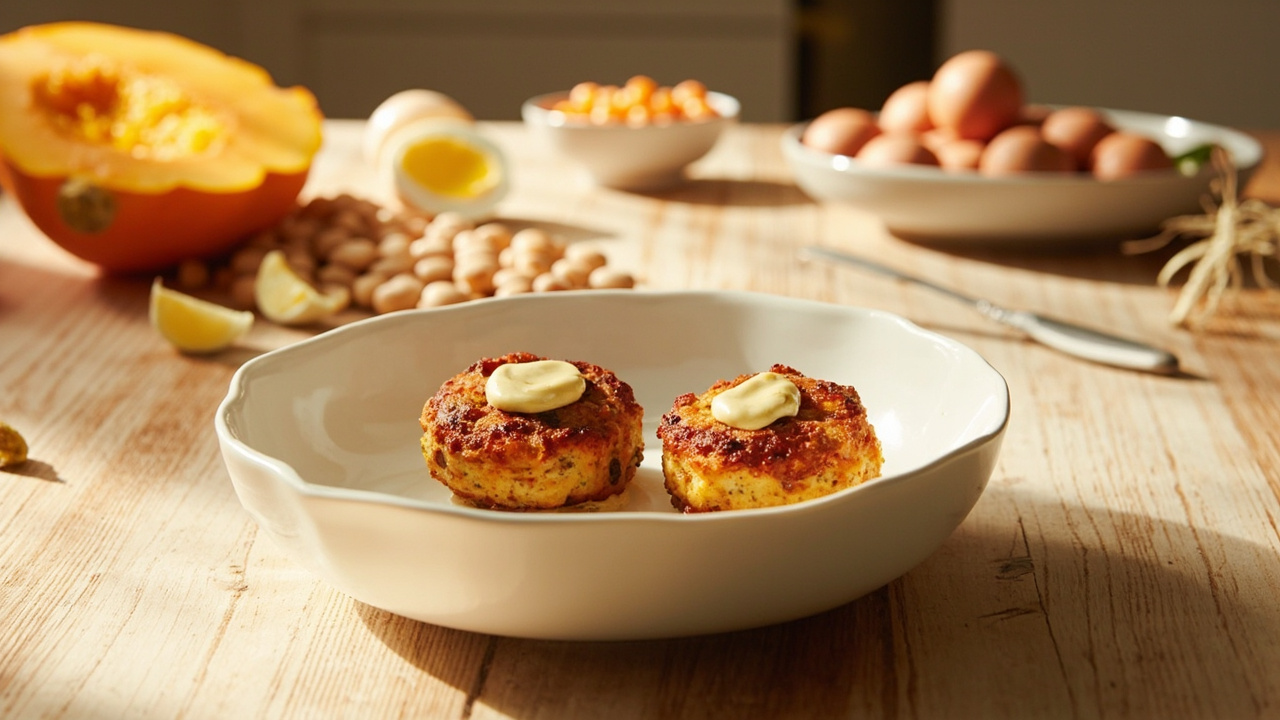 Mini Butternut Squash and Pinto Bean Cakes with Spicy Aioli