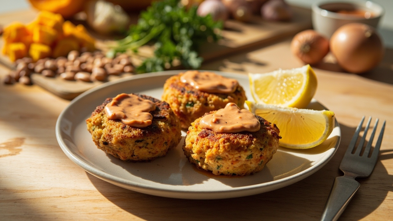 Mini Pinto Bean and Butternut Squash Cakes with Smoked Paprika Aioli