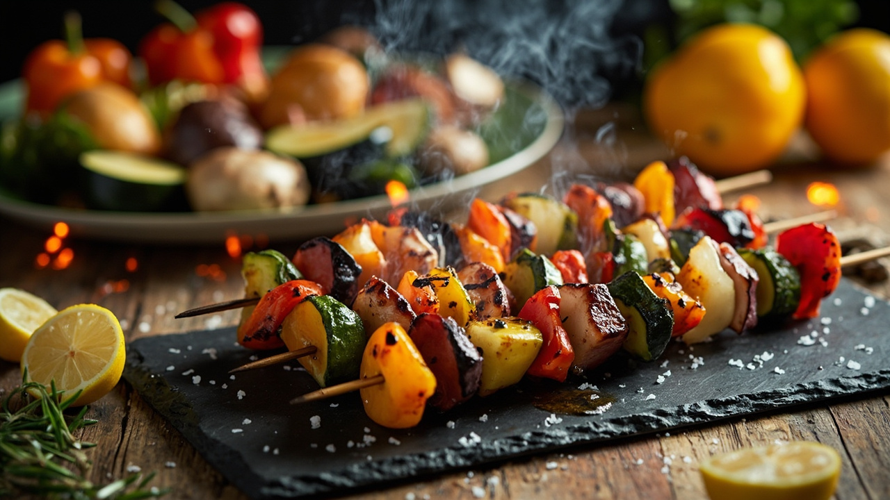 Mixed Vegetable Skewers with Olive Oil and Lemon