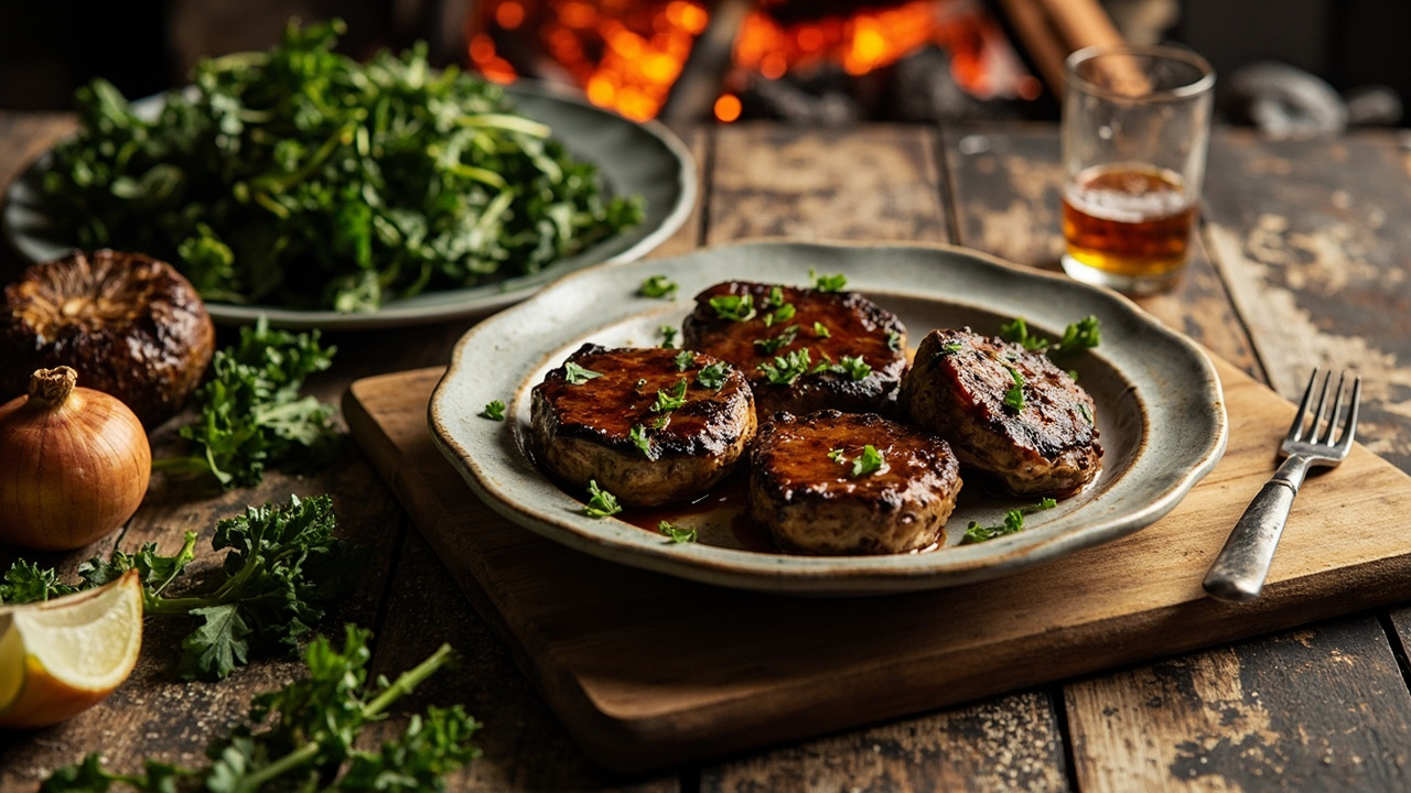 Mopane-Inspired Portobello Steaks with Kale and Maple Glaze