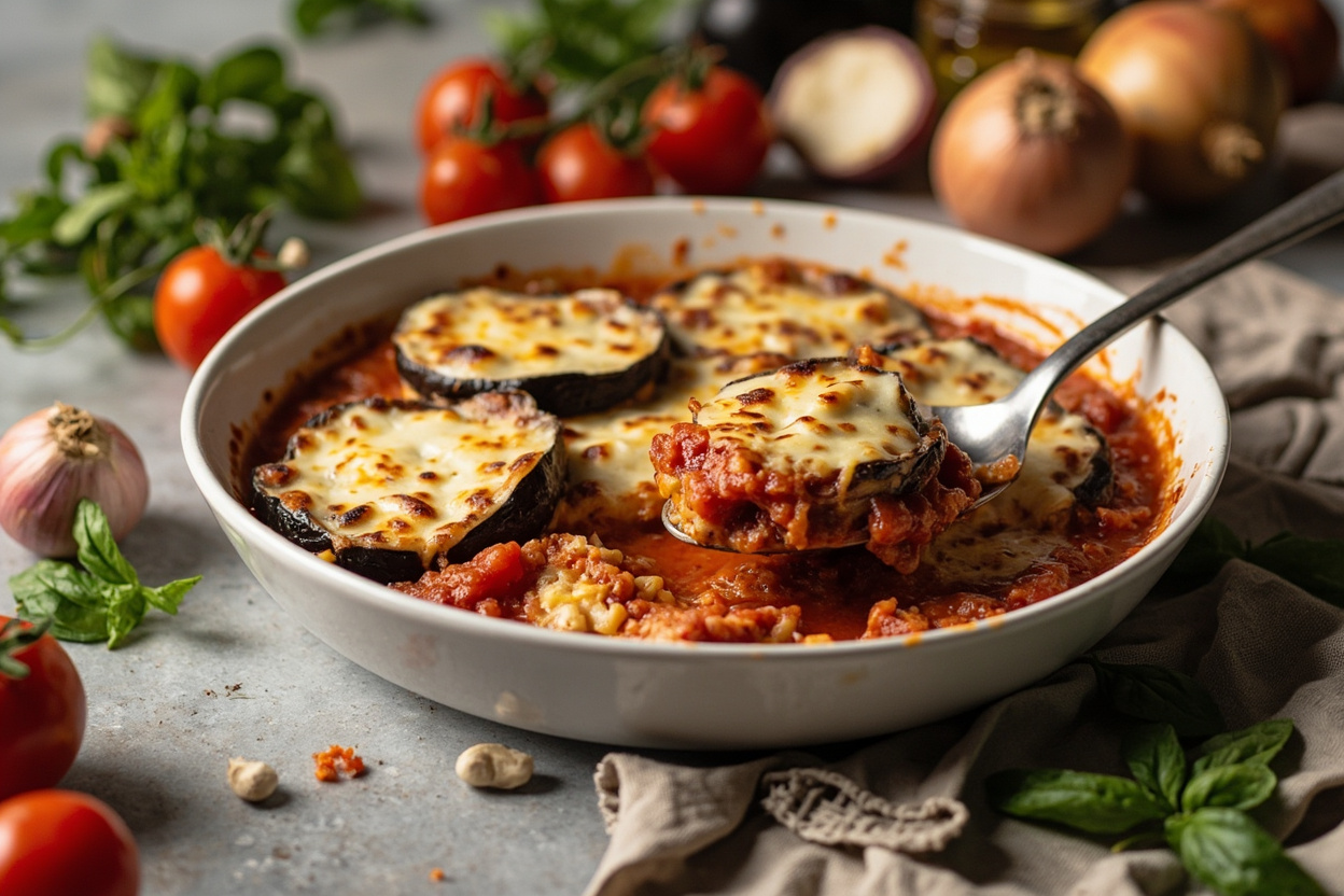 Mozzarella and Tomato Eggplant Bake