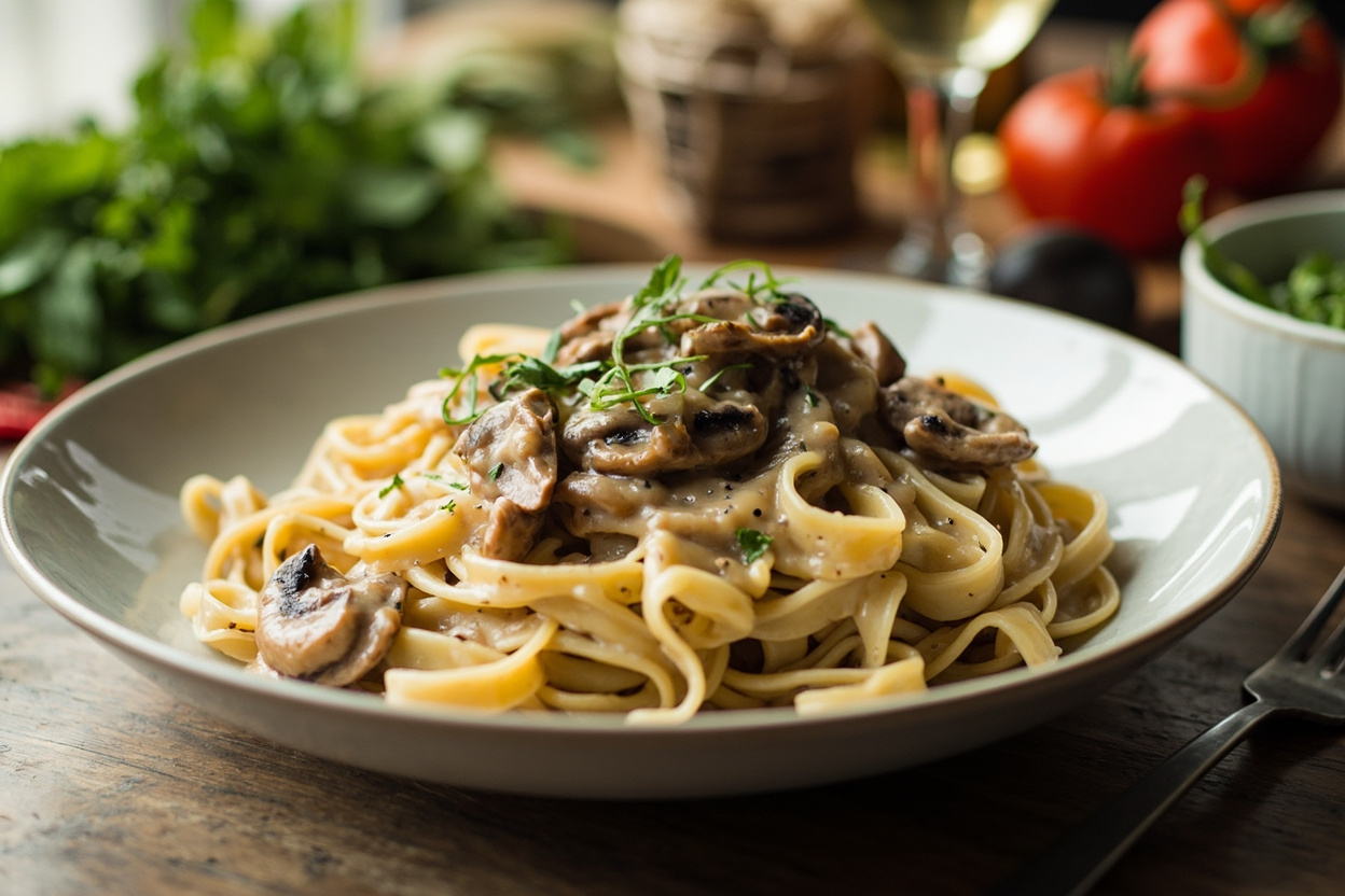 Mushroom, Cream, and Soy Sauce Fettuccine