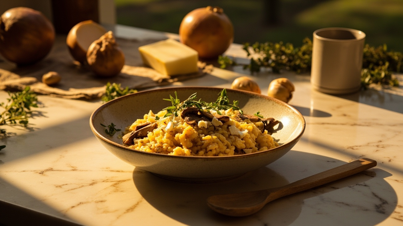 Mushroom Risotto with Saffron and Feta