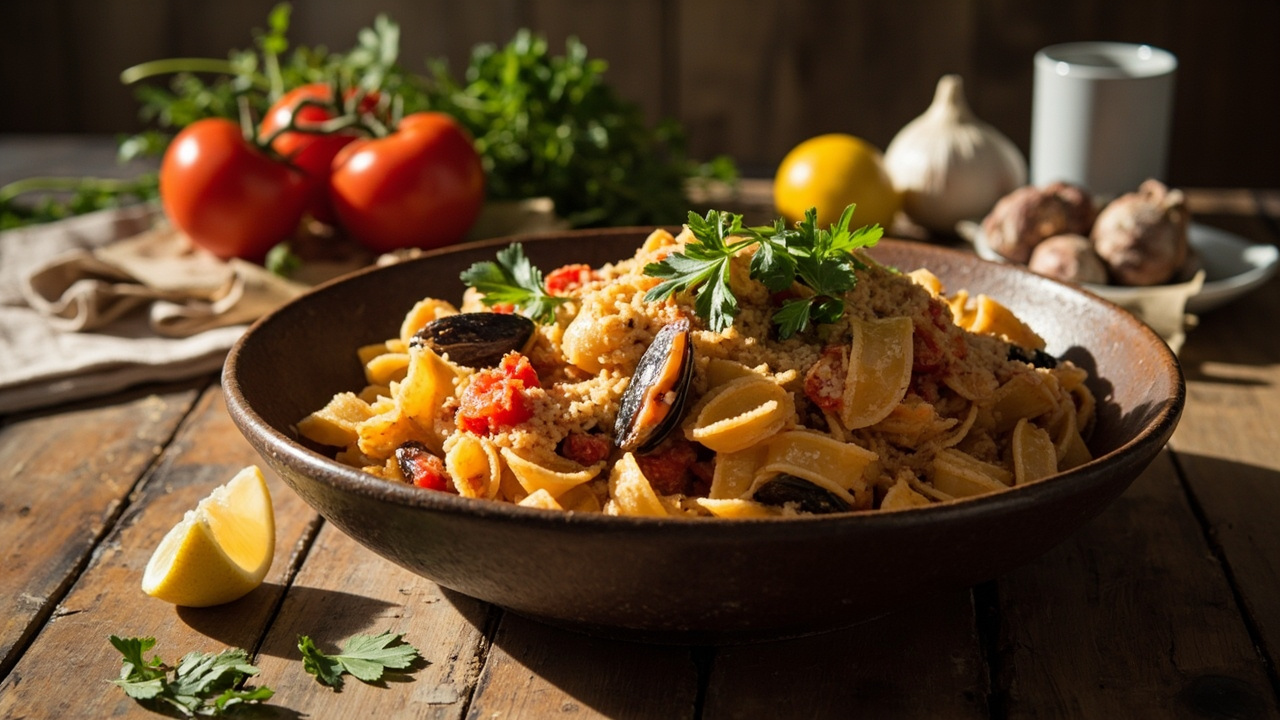 Mussel and Tomato Pasta Bake