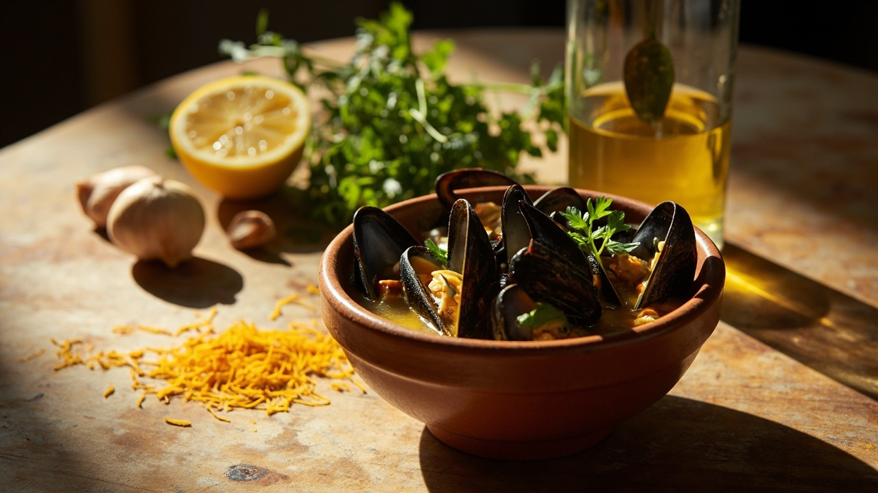 Mussels Steamed with Saffron and White Wine