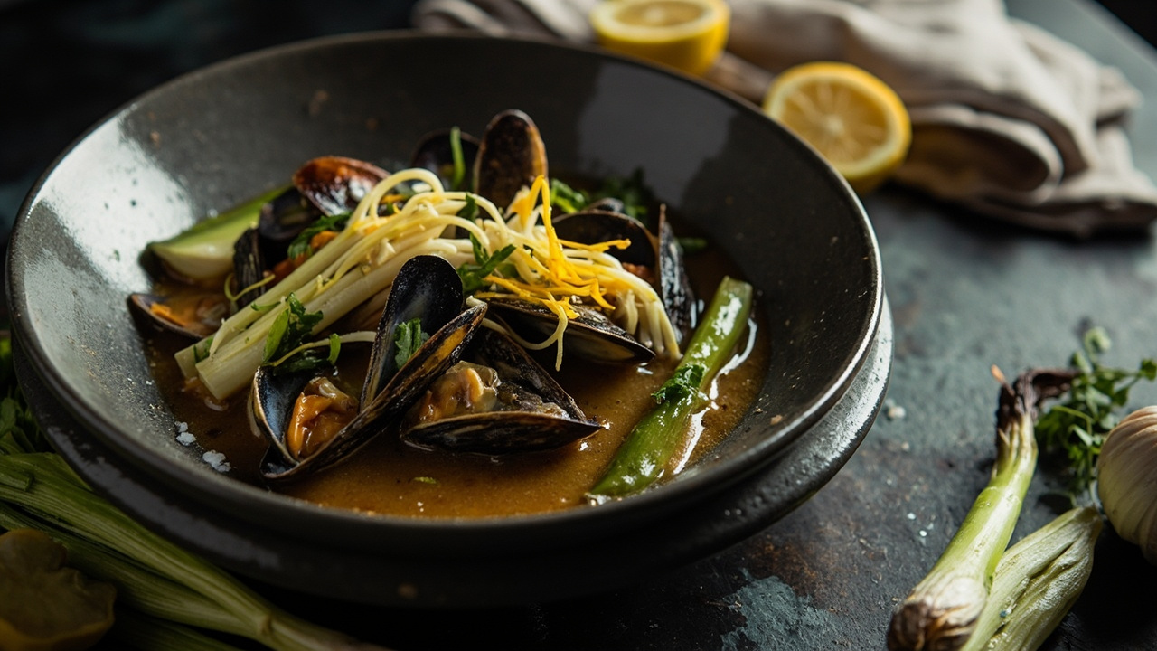 Mussels with Charred Fennel and Leek