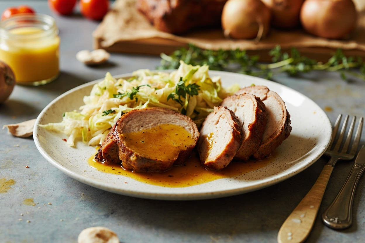 Mustard-Braised Pork Loin with Buttered Cabbage