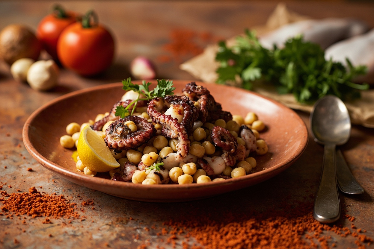 Octopus and Chickpea Salad, Smoked Paprika