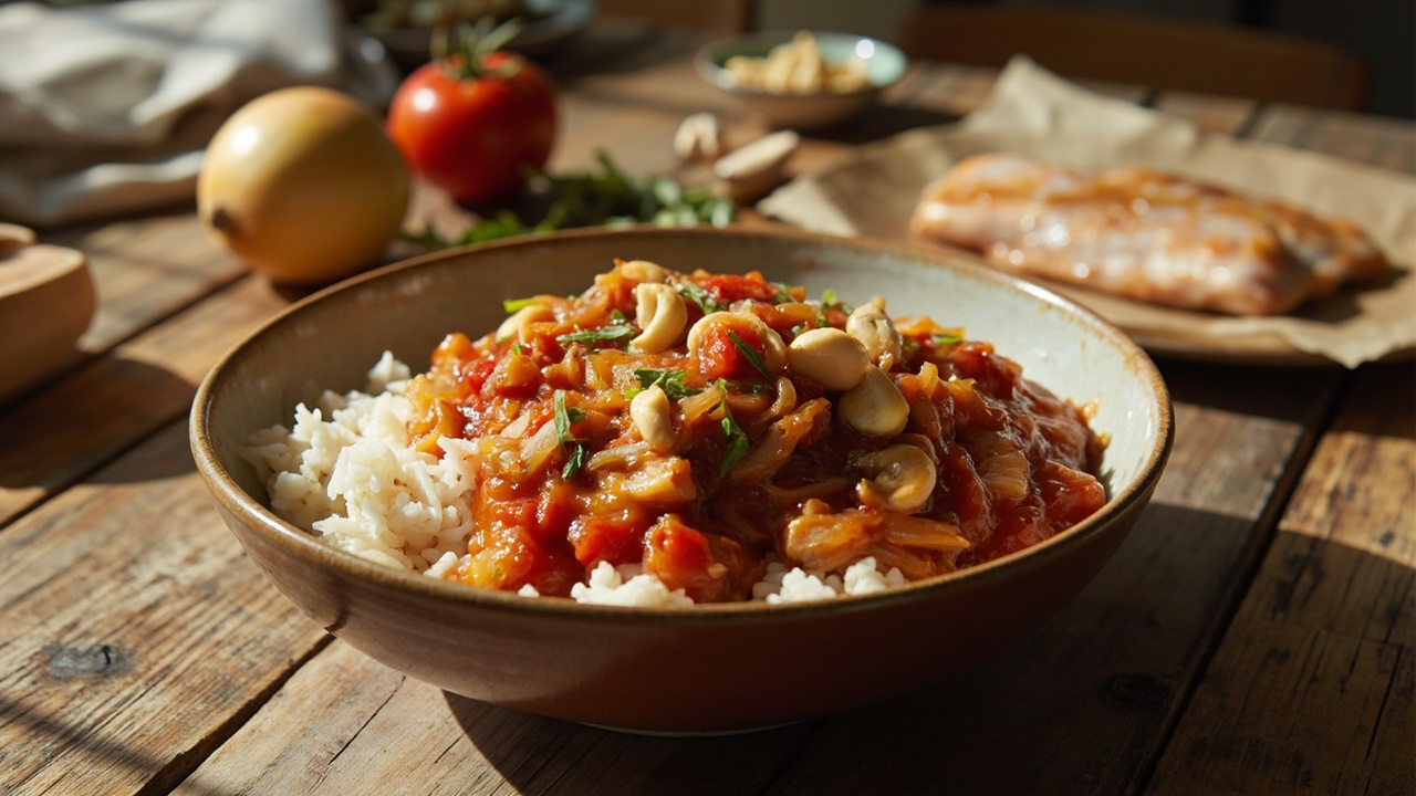 One-Bowl Caramelized Onion Fish with Tomato and Cashew