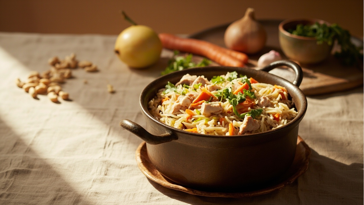 One-Pot Cod, Carrot, and Cashew Rice