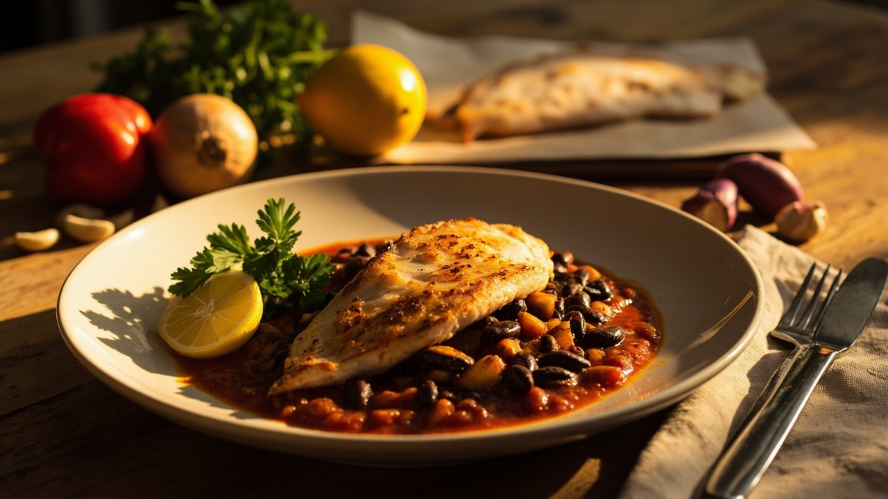 Pan-Seared Cod with Sofrito and Black Beans