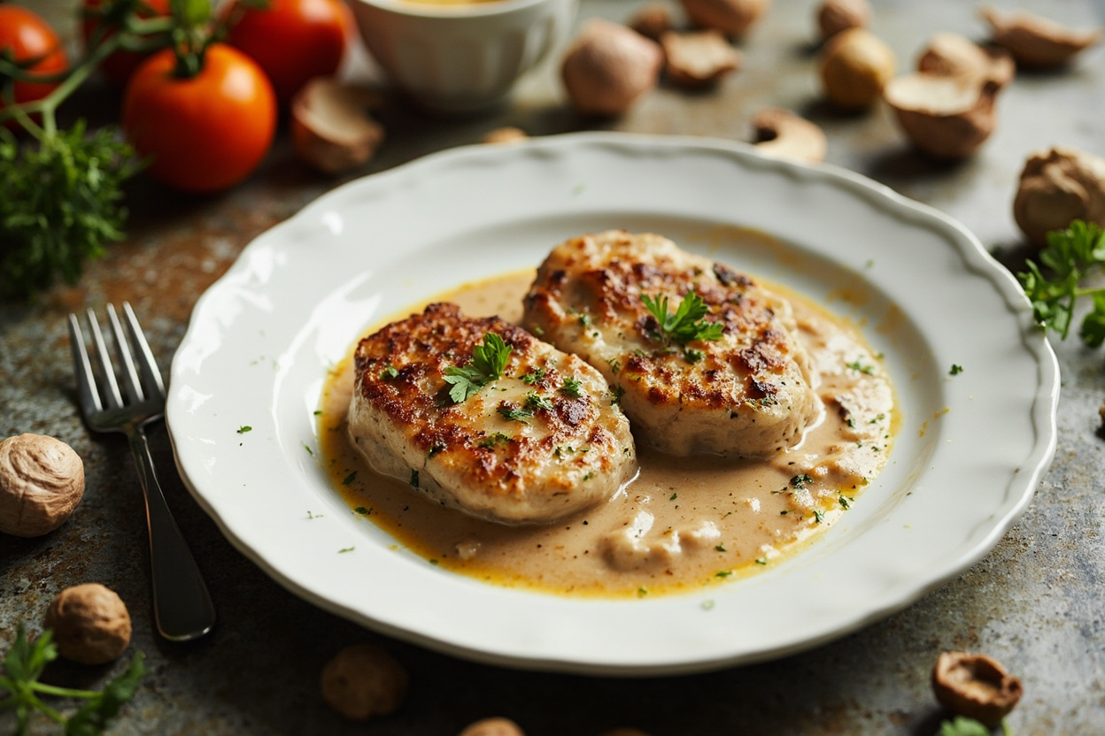 Pan-Seared Veal Cutlets in Mushroom Cream