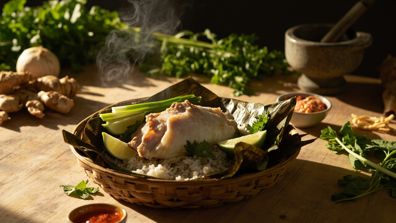 Pepes-Style Steamed Cod with Indonesian Herbs