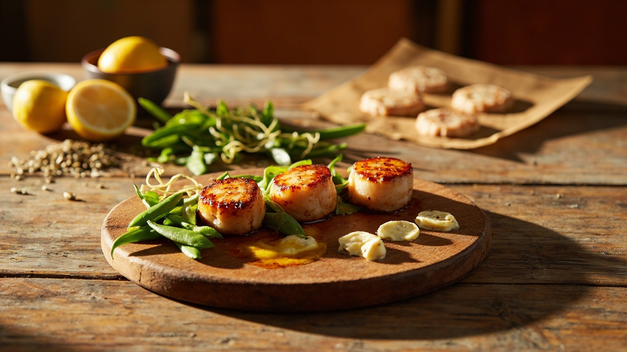 Peri-Peri Scallops with Snap Peas and Fennel Seed Butter