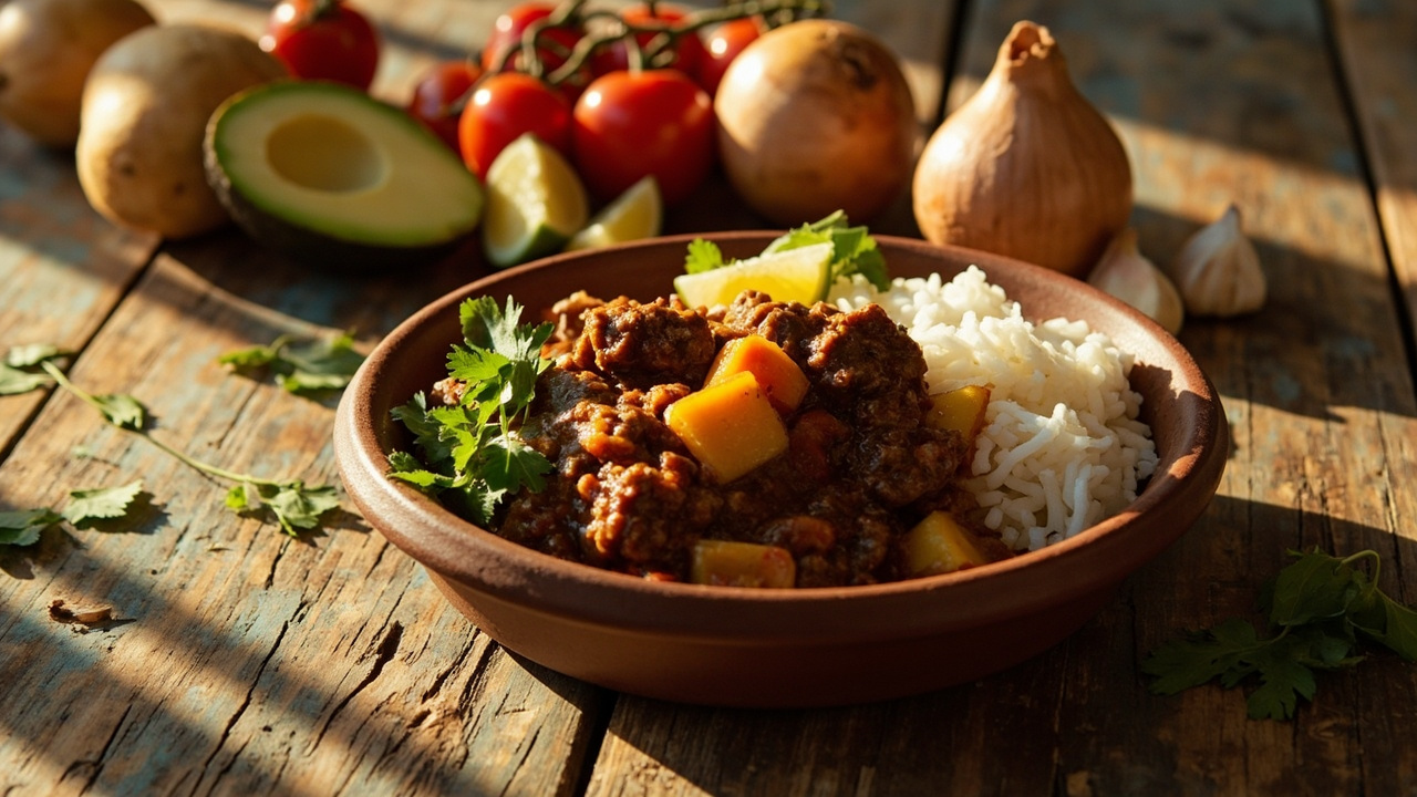 Picadillo de Res con Papas y Arroz Blanco