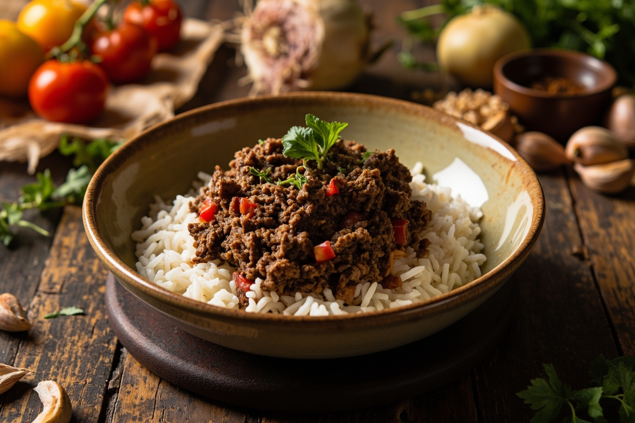 Picadinho Brazilian Minced Beef Rice Bowl