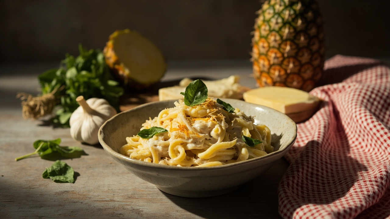 Pineapple Creme Fraiche Penne with Chili Crisp