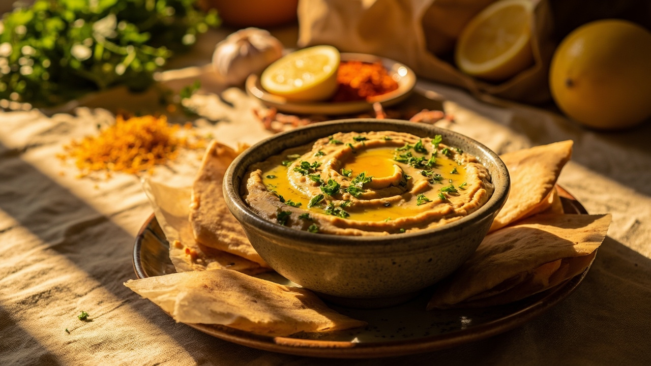 Pinto Bean and Saffron Dip with Herbs and Lemon