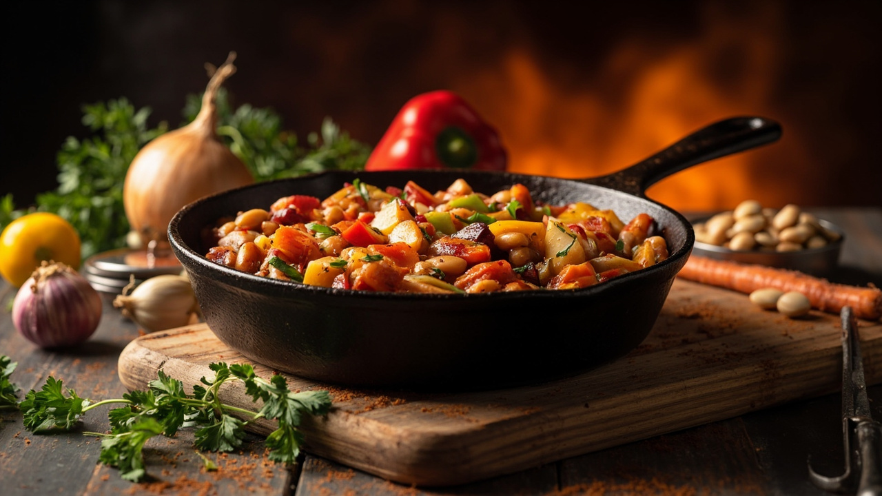 Pinto Bean and Vegetable Skillet with Paprika Oil