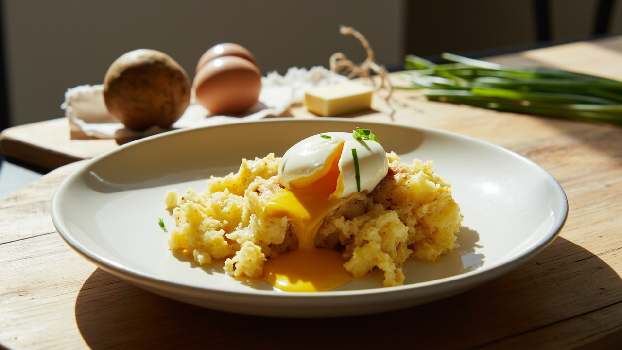 Poached Egg with Mustard Butter and Crushed Potato