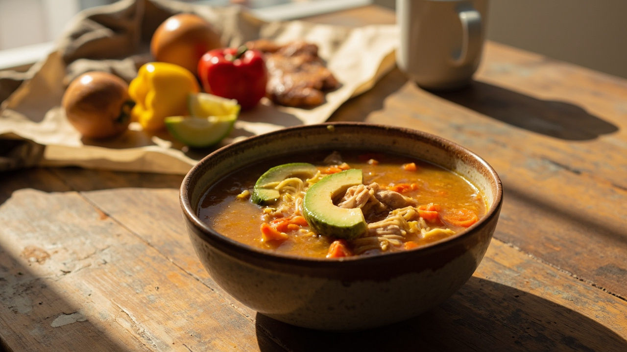 Pollo y Fideos Soup with Avocado