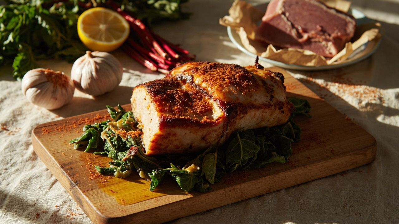 Pork Belly and Chard Roast with Garlic and Paprika