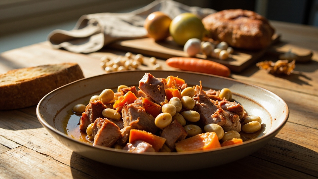 Pork Belly and White Bean Skillet with Paprika and Carrot