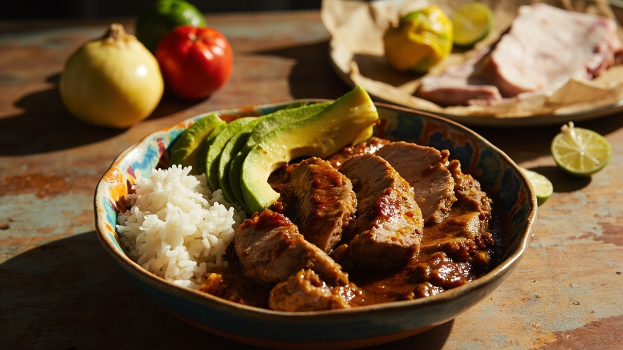 Pork Loin Braised with Cumin, Lime and Avocado