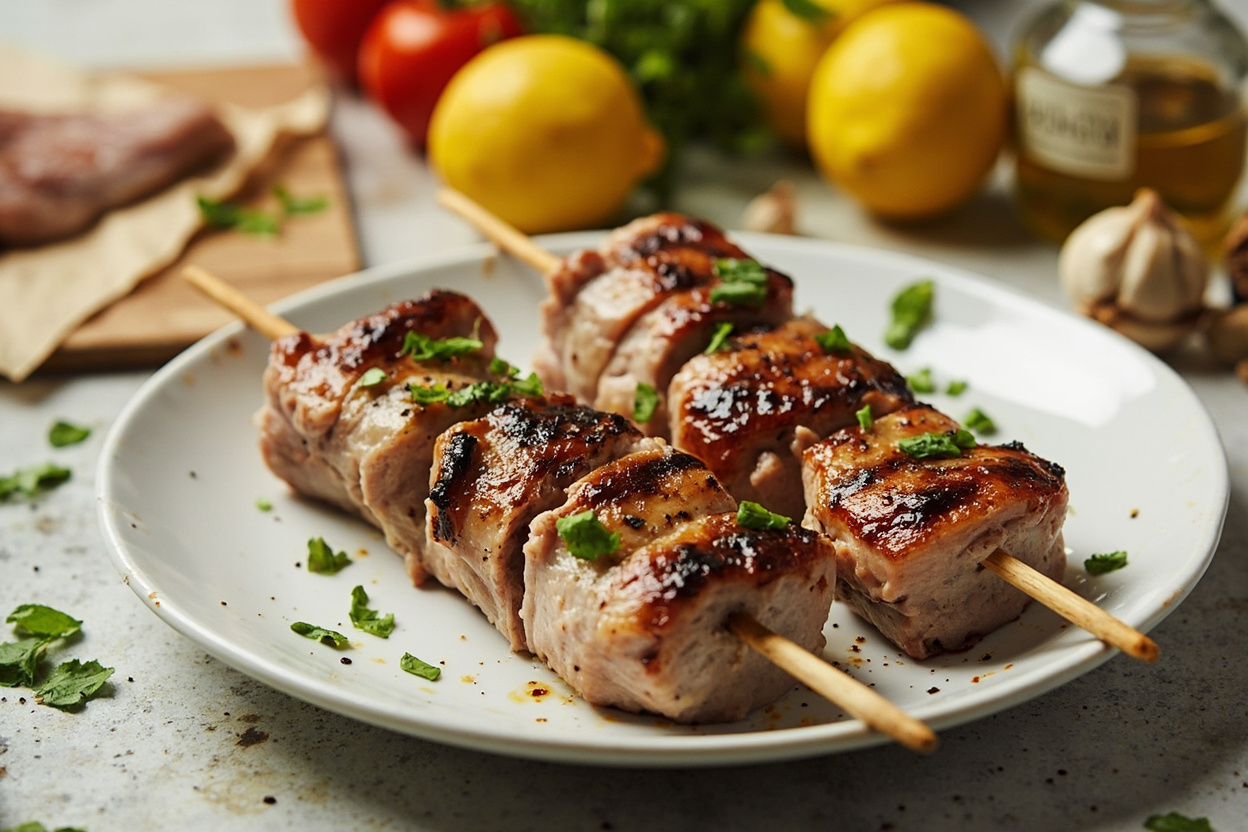 Pork Loin Souvlaki with Lemon and Oregano