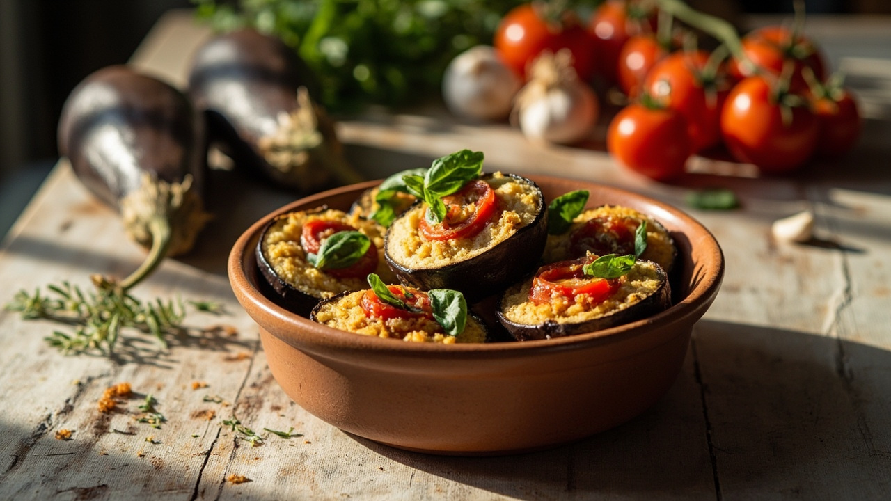 Provençal Stuffed Eggplant Bites with Tomato and Basil