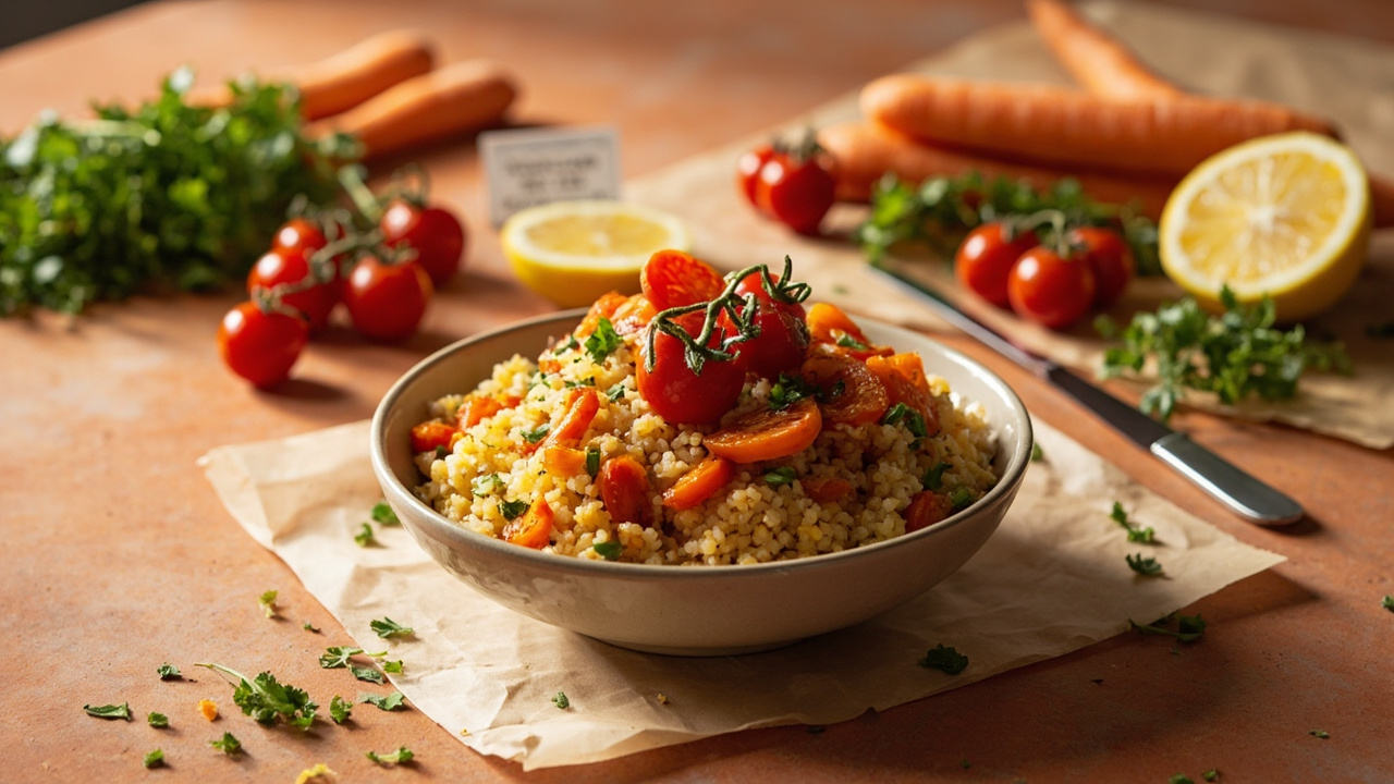 Quinoa au Safran, Carottes Rôties et Tomates