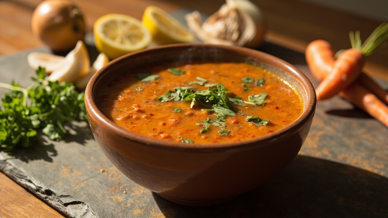 Red Lentil Soup with Carrot, Cumin and Fresh Cilantro