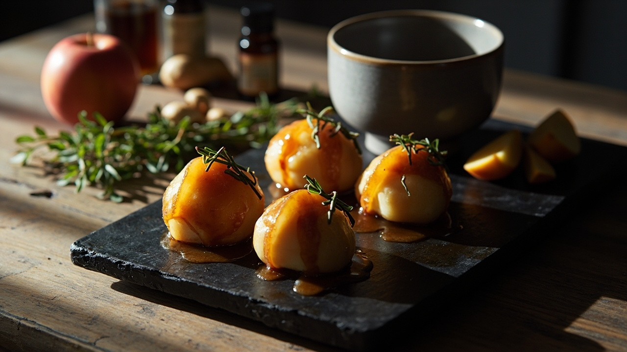 Rice Vinegar Braised Apple with Maple Syrup and Thyme
