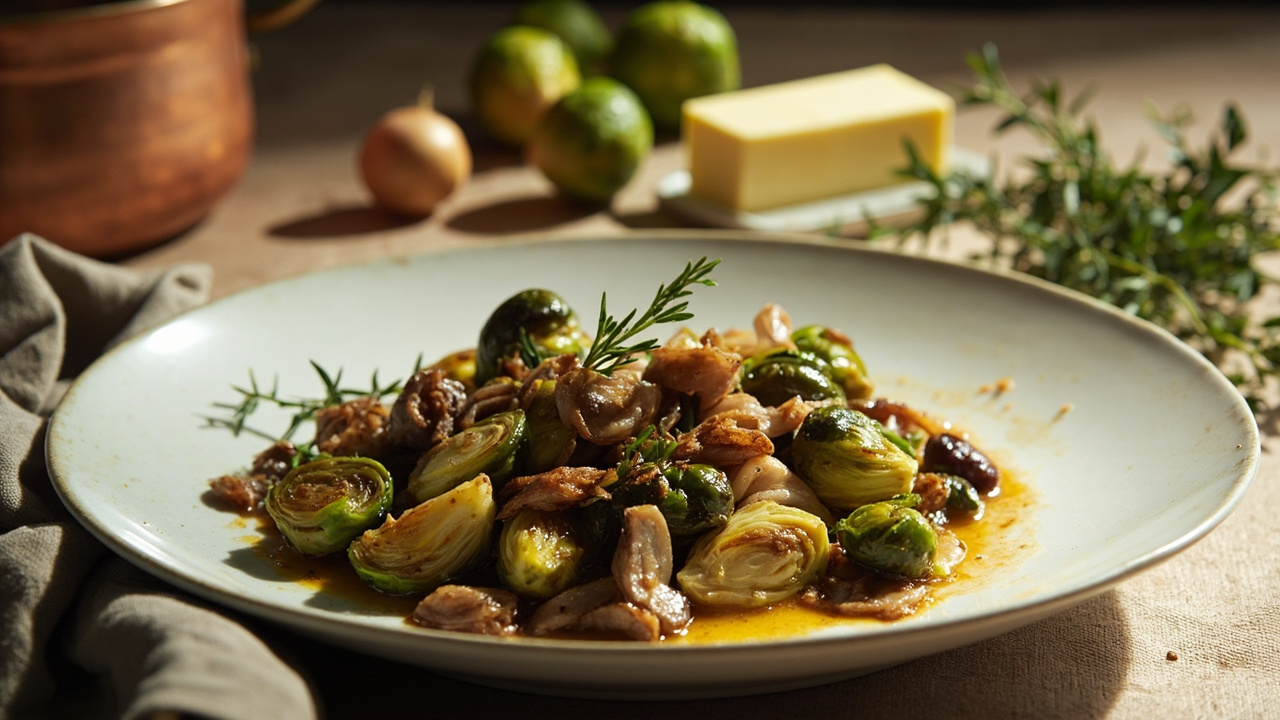 Roasted Brussels Sprouts with Brown Butter, Shallots, and Thyme