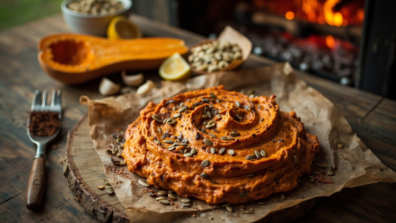 Roasted Butternut and Pinto Bean Dip with Smoked Paprika and Sunflower Seeds