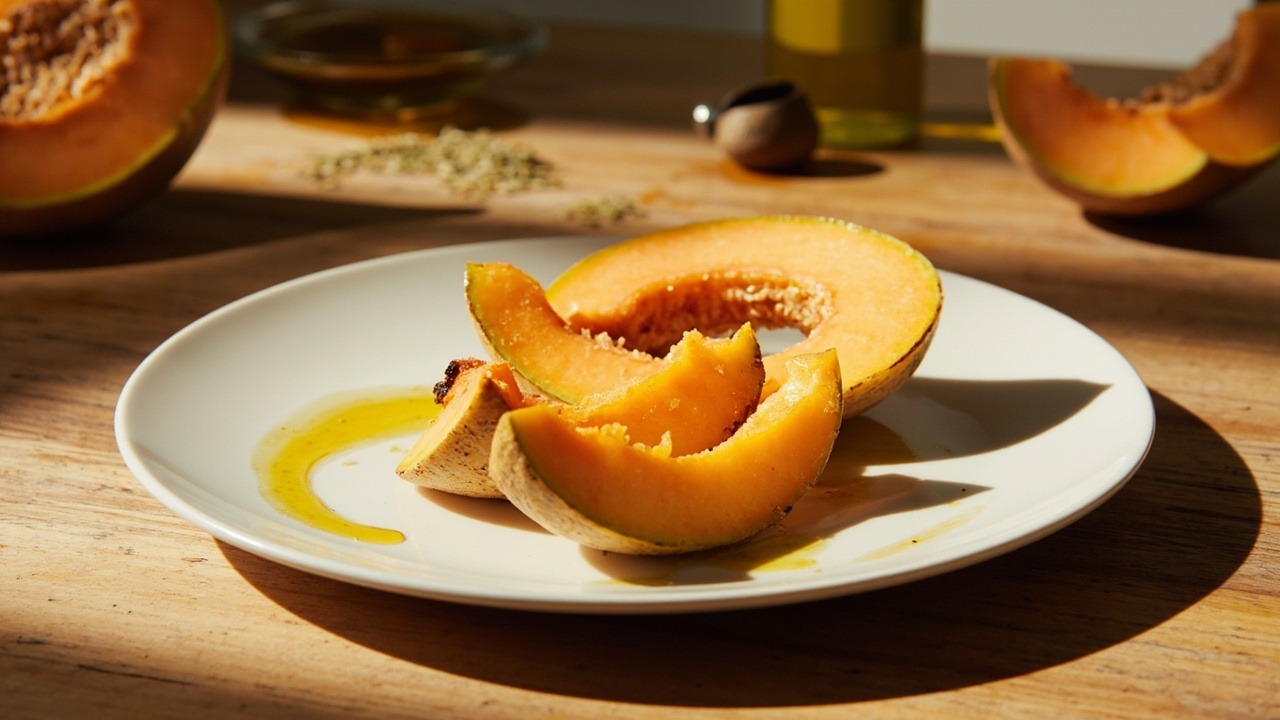 Roasted Cantaloupe with Olive Oil, Honey, and Fennel Seed
