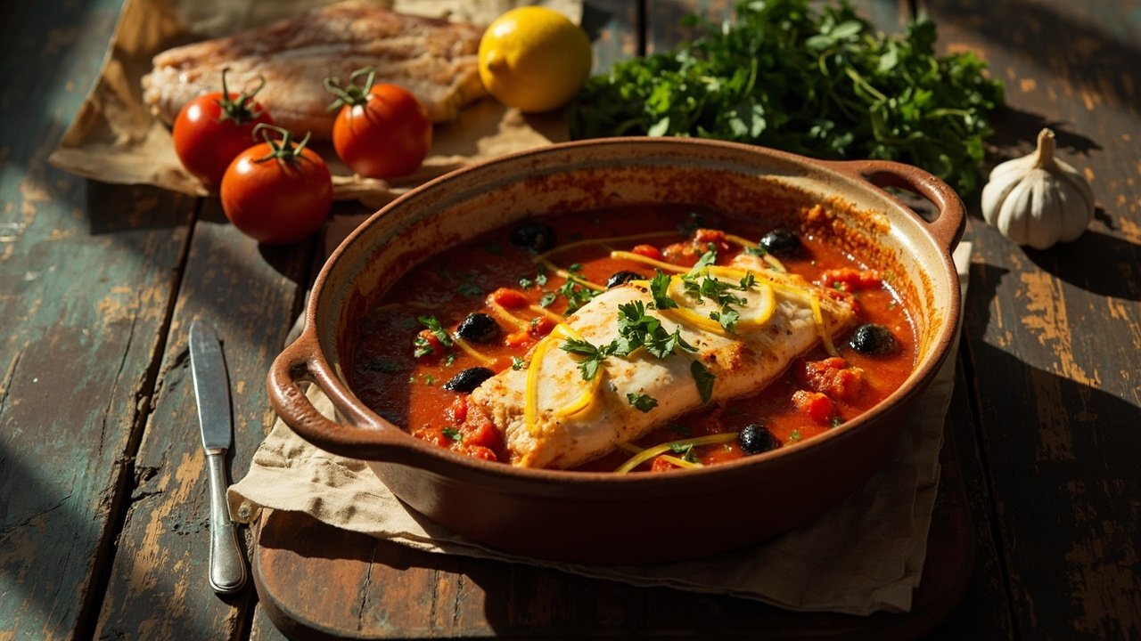 Roasted Cod with Tomato and Olives