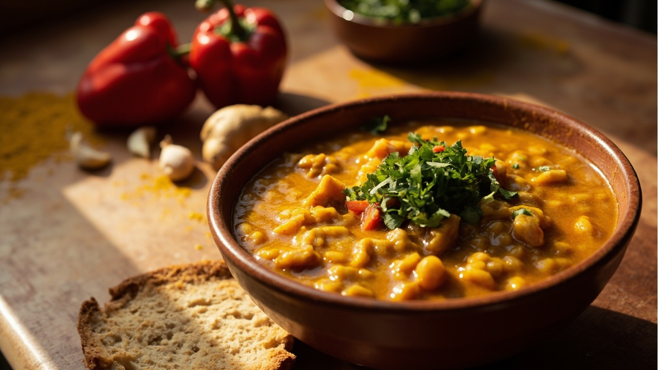 Roasted Red Pepper and Lentil Stew with Turmeric