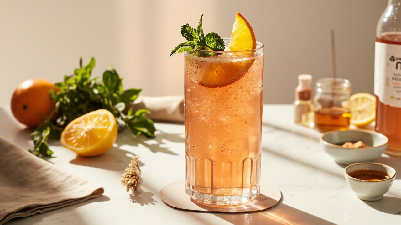 Rose Kombucha Fizz with Orange and Mint