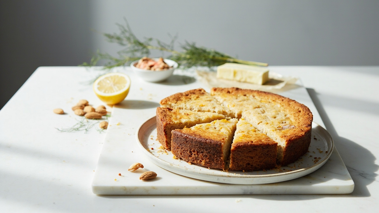Rye Almond Cake with Lemon Zest and Dill