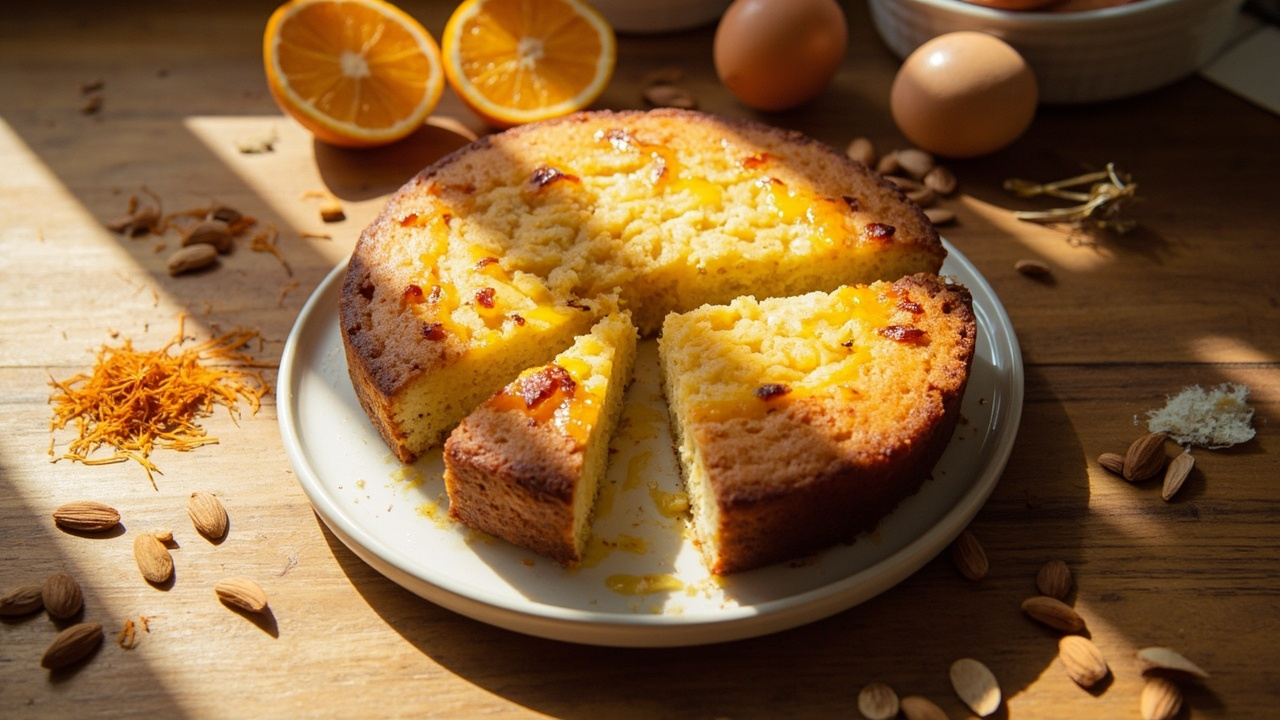 Saffron and Honey Almond Cake with Orange