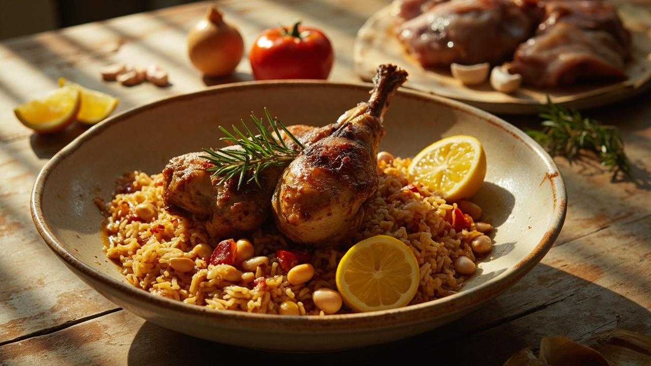 Saffron and Paprika Duck with White Beans over Rice