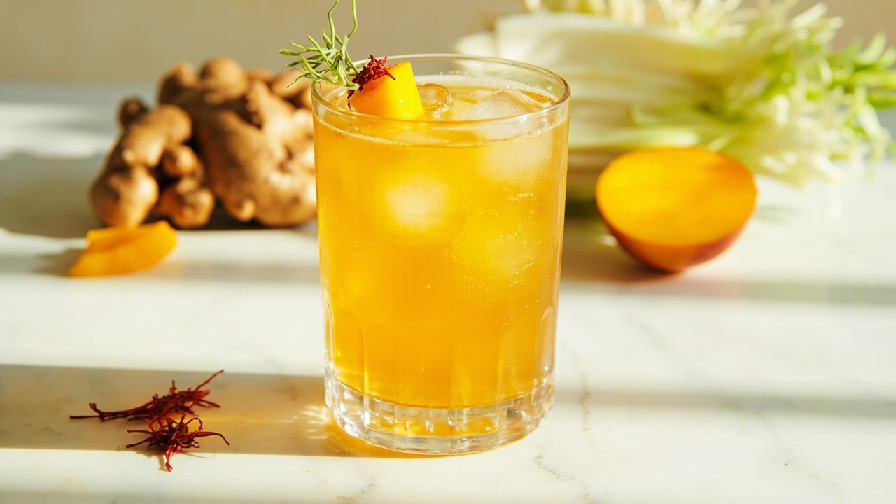 Saffron Fennel Switchel with Mango and Ginger