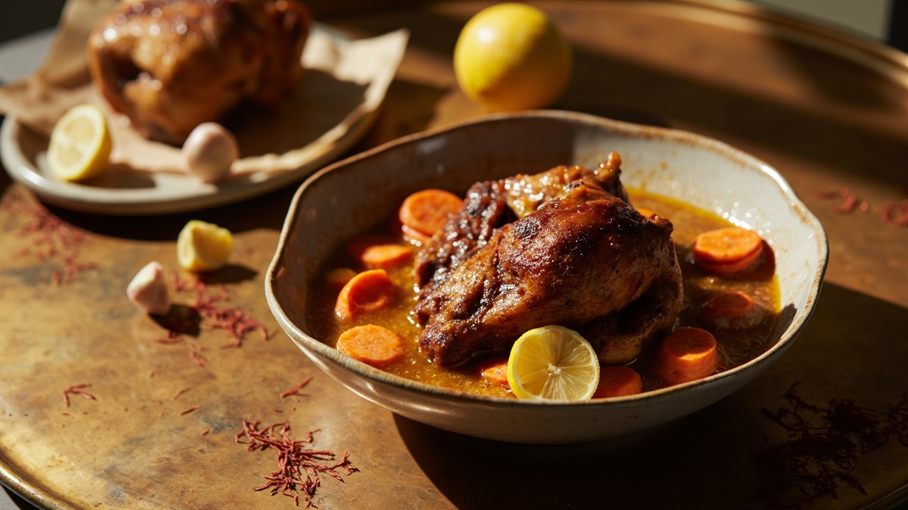 Saffron Roasted Chicken Thighs with Carrots and Lemon