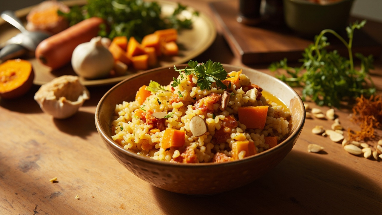 Saffron-Scented Pumpkin Couscous with Toasted Almonds